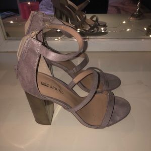 Grayish-purple open toed heels